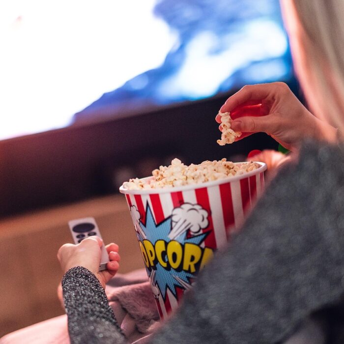 popcorn, girl, food, eating, watching, woman, female, tv, television, snack, entertainment, movie, closeup, popcorn, popcorn, popcorn, popcorn, popcorn